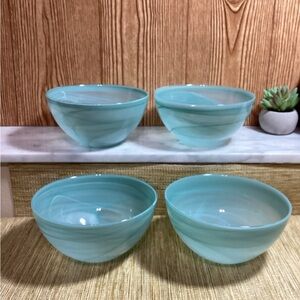 Set of Four Aqua Alabaster Swirl Bowls 6.25”